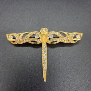 Ornate Monet Rhinestone Dragonfly Brooch Signed
